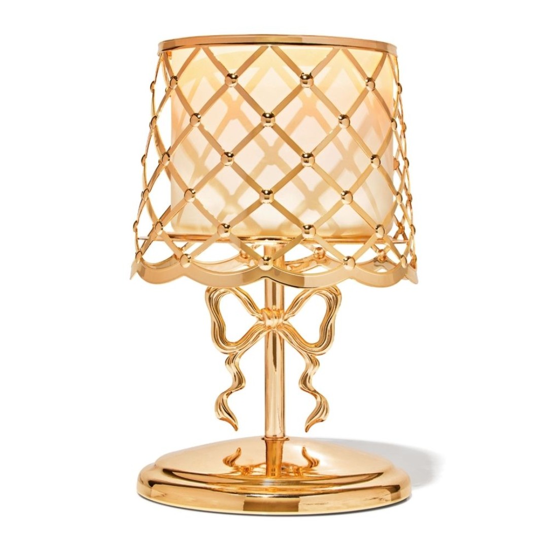 Bath & Body Work Gold Bow Lamp Spring 3-Wick Candle Holder NEW