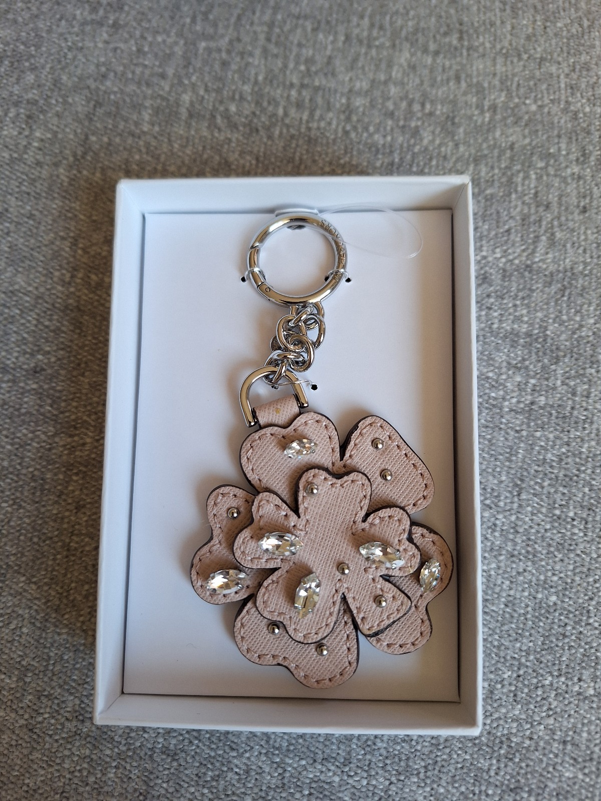 New Michael Kors Leather Flower crystal Keyfob Key Bag Charm With Gift Box .
