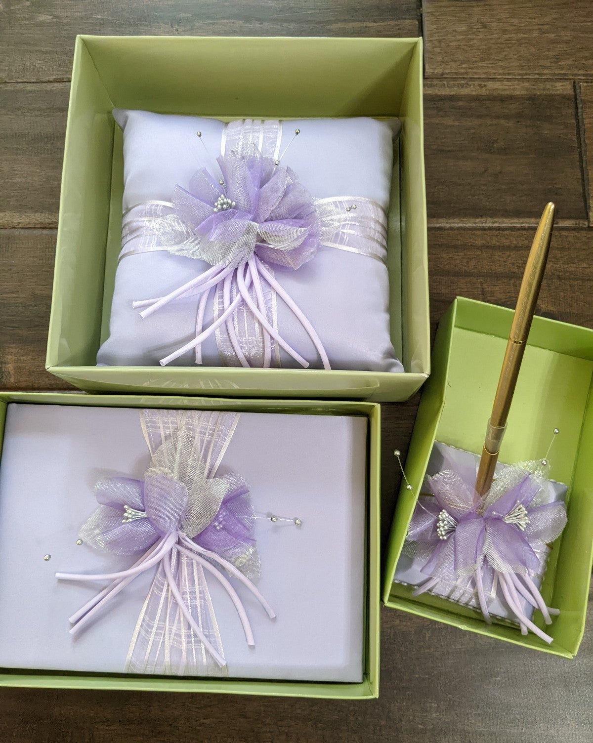New darice wedding guest book pen ring pillow Lilac purple flower floral
