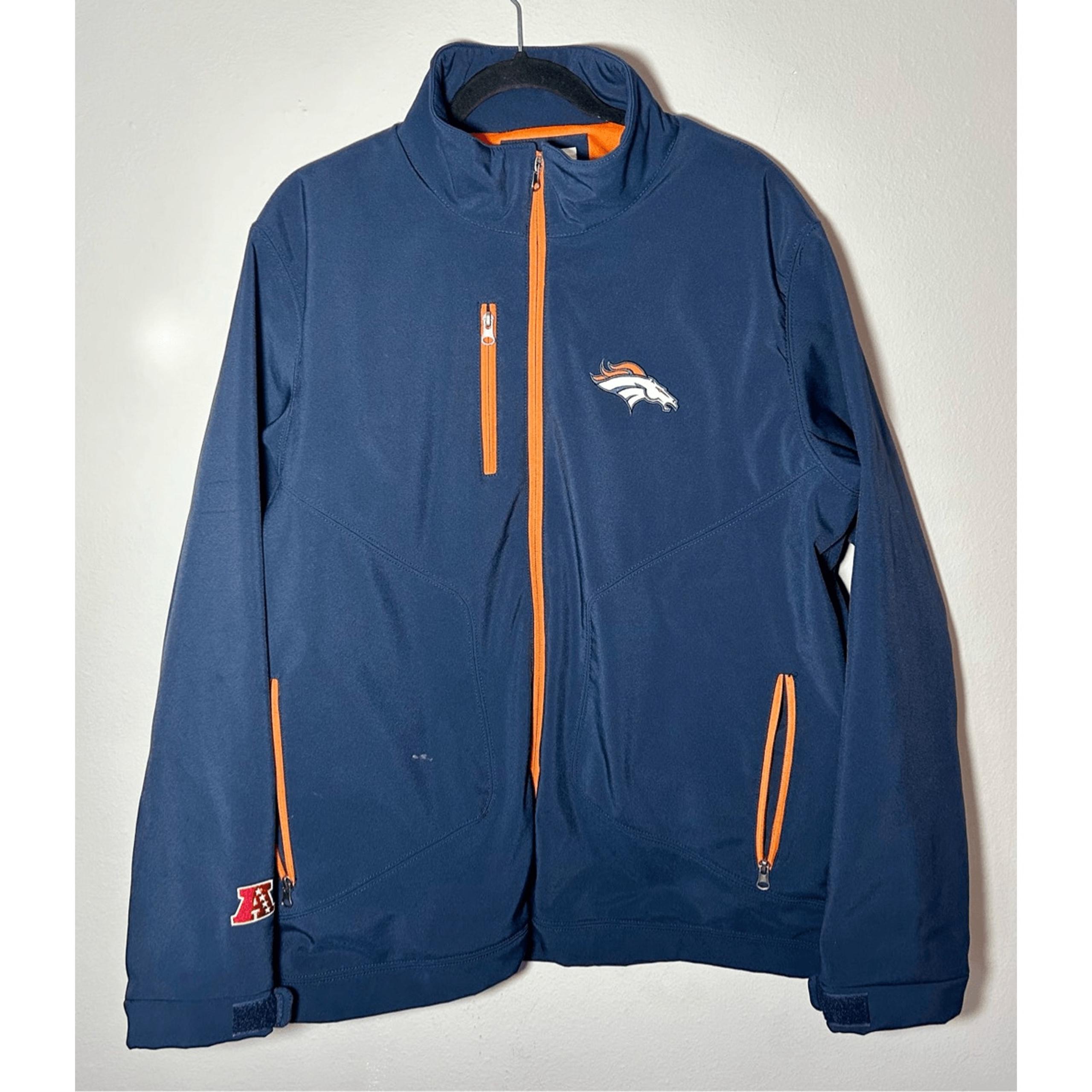 Denver Broncos Full Zip Soft Shell Blue & Orange Embroidered Jacket Sz L - NFL