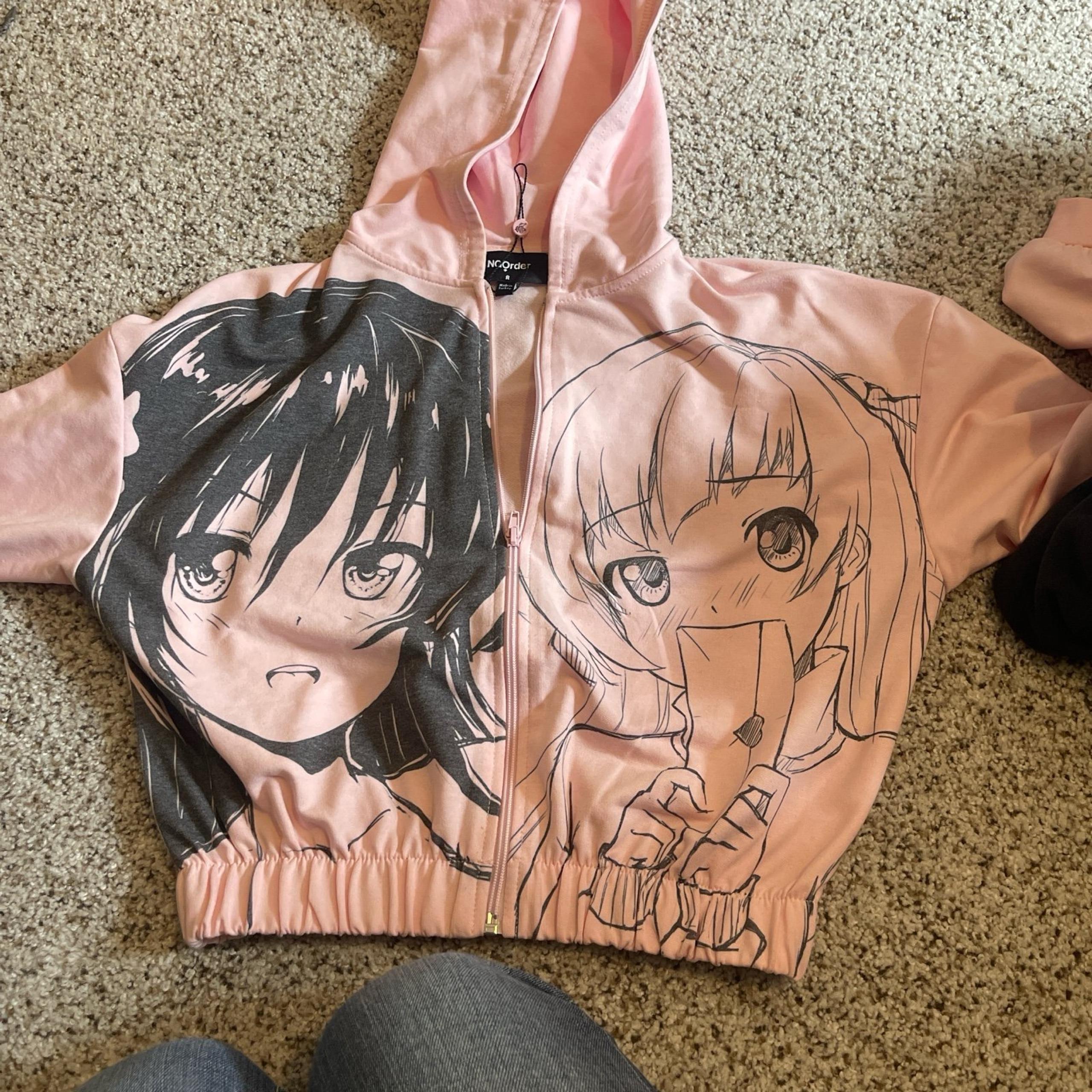 pink anime girl cropped zip up hoodie