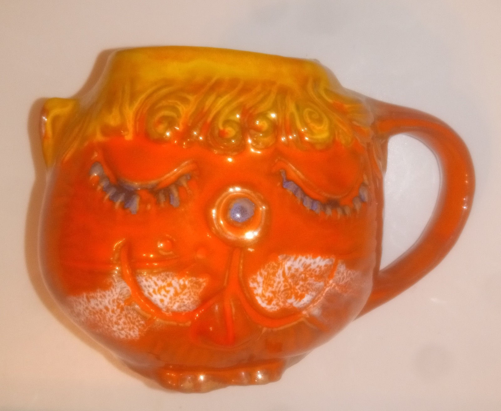1960's MCM 1969 midcentury modern cat coffee mug orang Pacific stoneware pottery