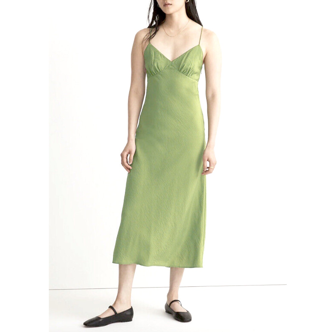 Madewell Green Cami Sleeveless Sweetheart A Line Slip Midi Dress Women Size 8