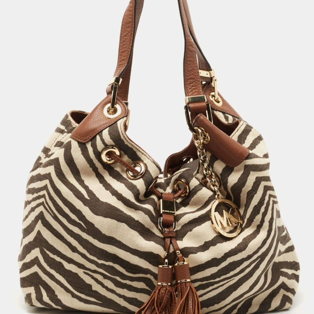 MICHAEL Michael Kors Zebra Print Marina Bucket Large Canvas Drawstring Tote