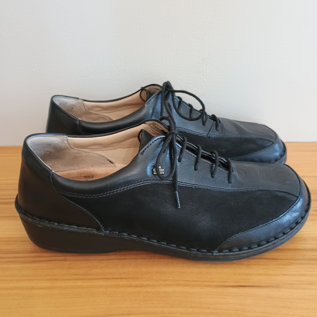 Finn Comfort Shoes Womans 39D Hanoi Oxford Comfort Black Leather Lace Up Germany