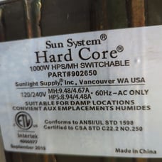 Sun System Hard Core 1000W HPS/MH Switchable Ballast