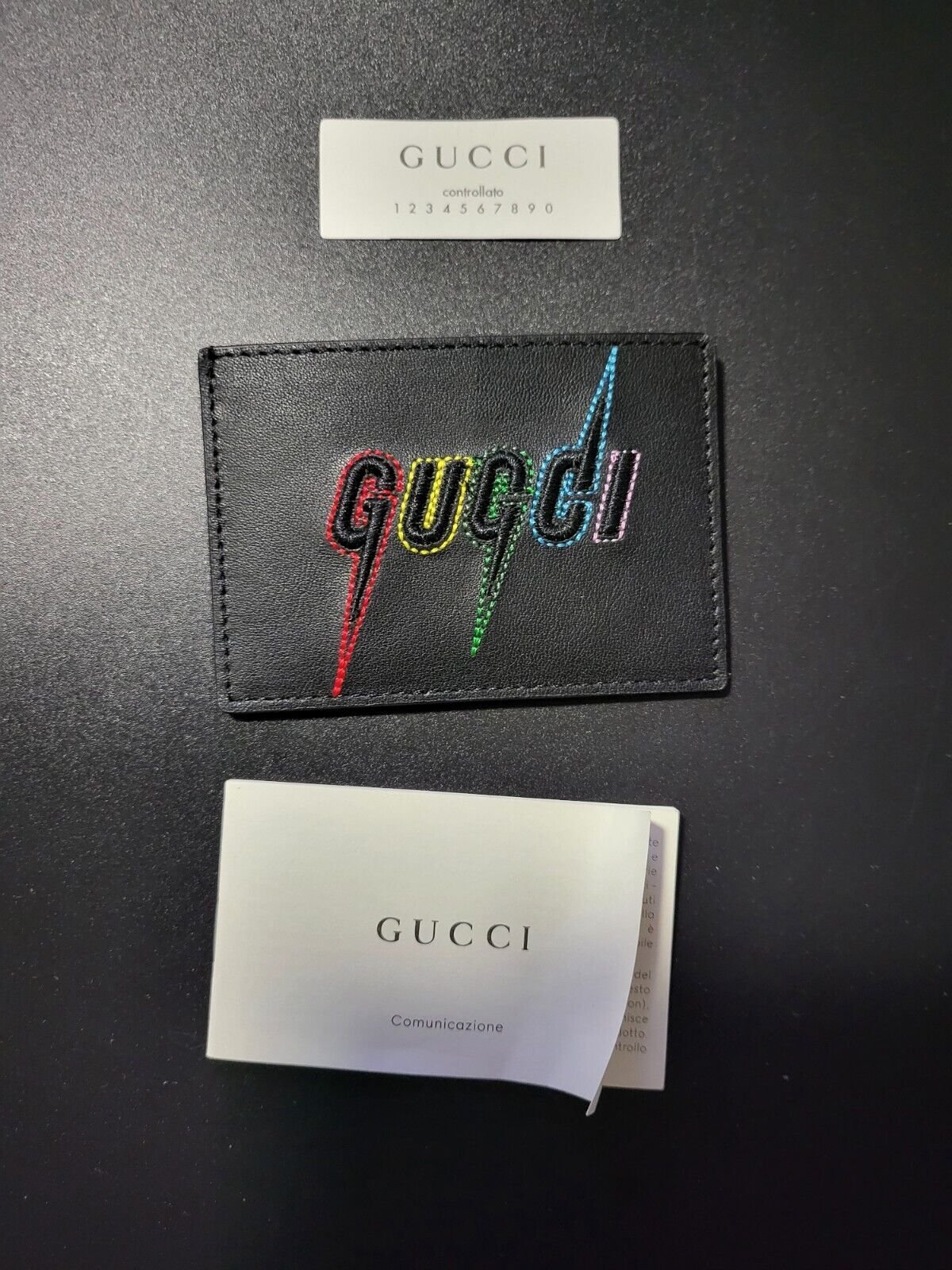 Gucci Black Leather Rainbow Blade Lightning card holder