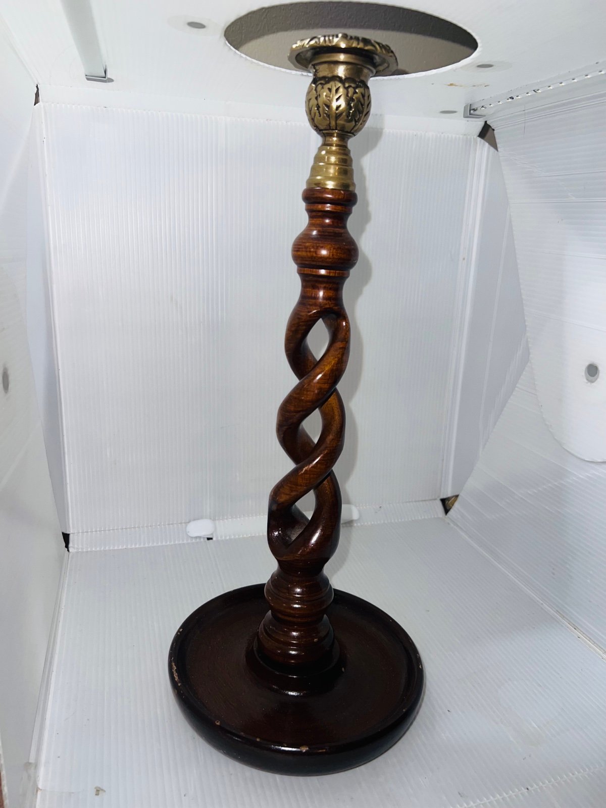 Vintage Hand-Carved Barley Twist Candlestick Large 15 Inches Antique Style