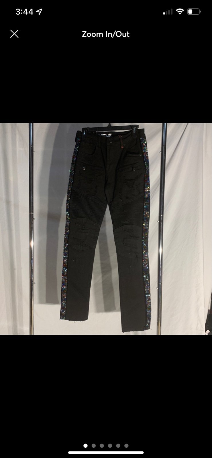 PREME Designer Bedazzled Ripped Black Denim Jeans Streetwear Mens 36