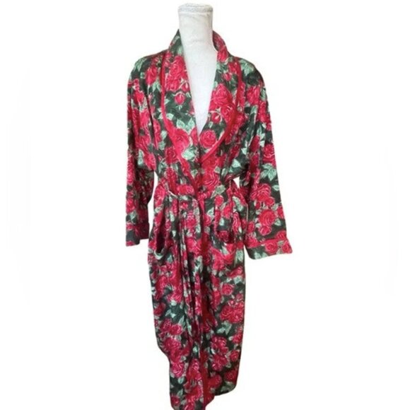 VTG Victoria's Secret Gold Label Maxi Length Floral Rose Print Robe