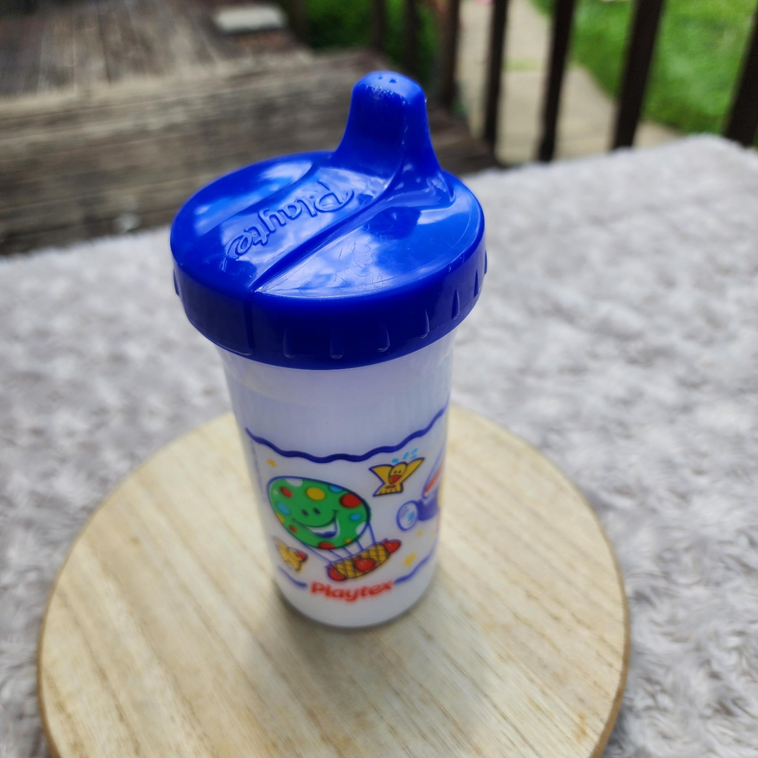 Vintage 1997‎ Playtex Sippy Cup Airplane Helicopter Hot Air Balloon Blue Lid