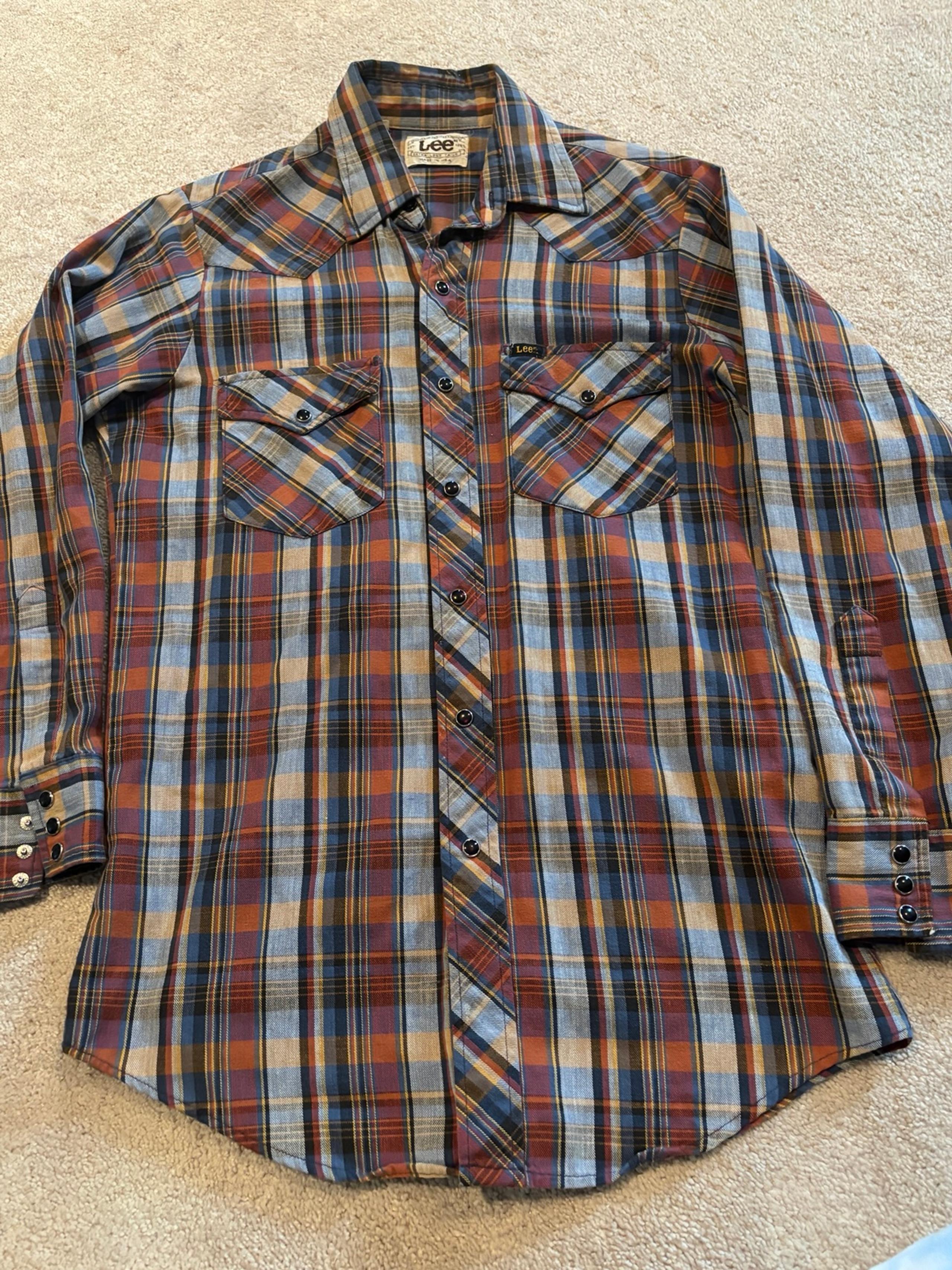 Lee Men's Medium Western Snap Button Shirt Extra Long Tails