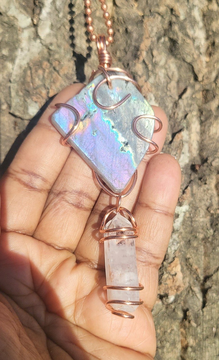 Purple Labradorite Necklace • Rainbow Labradorite & Quartz • Crystal Necklace