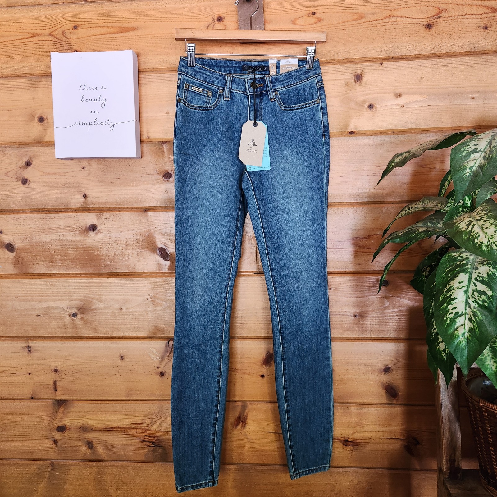 Prana NWT Sienna Skinny Jeans In True Blue Wash Stretch Organic Denim Sz 0 X 31