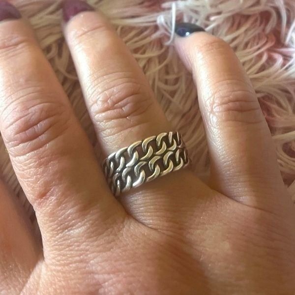 The Double Link Punk Ring in antiqued 925 silver.