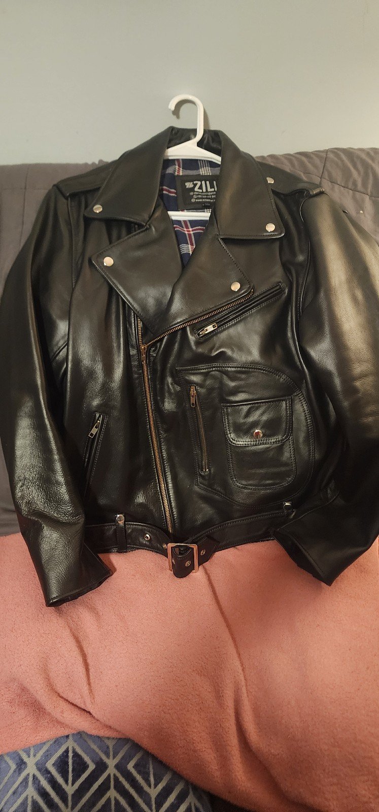 Hand made custom biker jacket by zill leathers