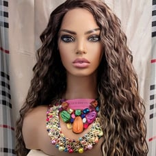 Water wave brown curly h.d lace front wig with balayage blonde ash highlights