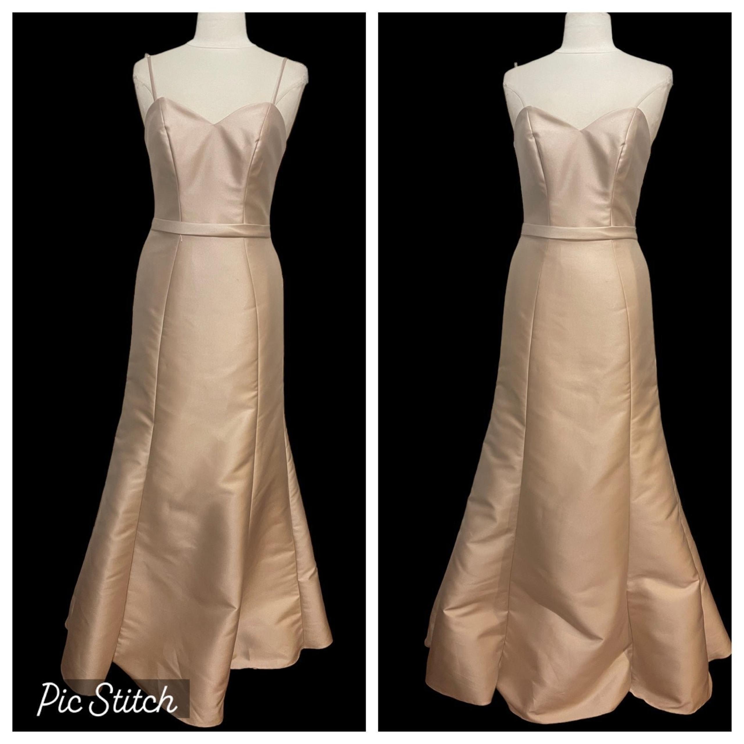 size 10 Parisian gold mikado dress with detachable spaghetti straps
