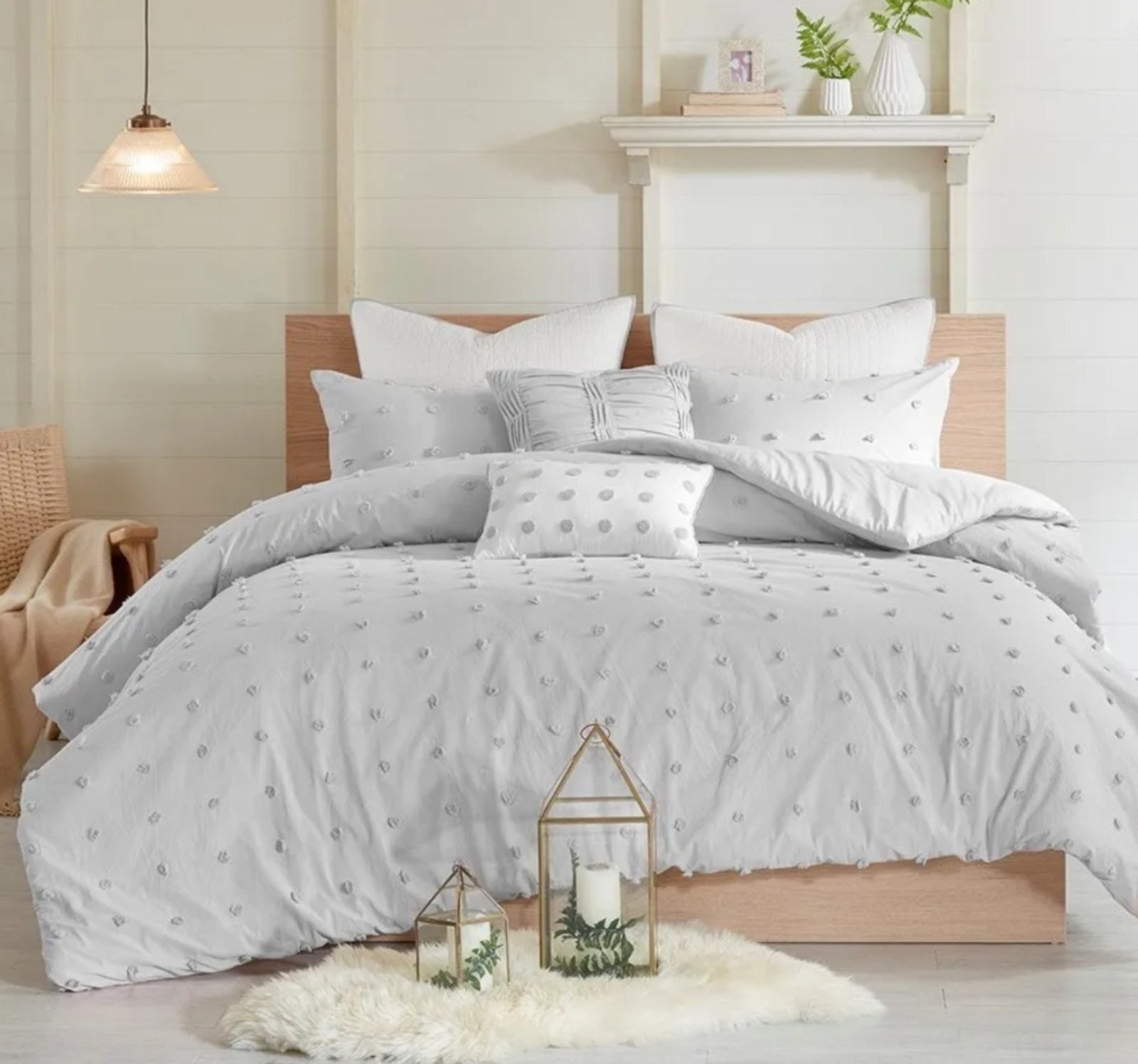 Urban Habitat Gray Cotton 7Pc Comforter Set Tufted Dots Grey, New!