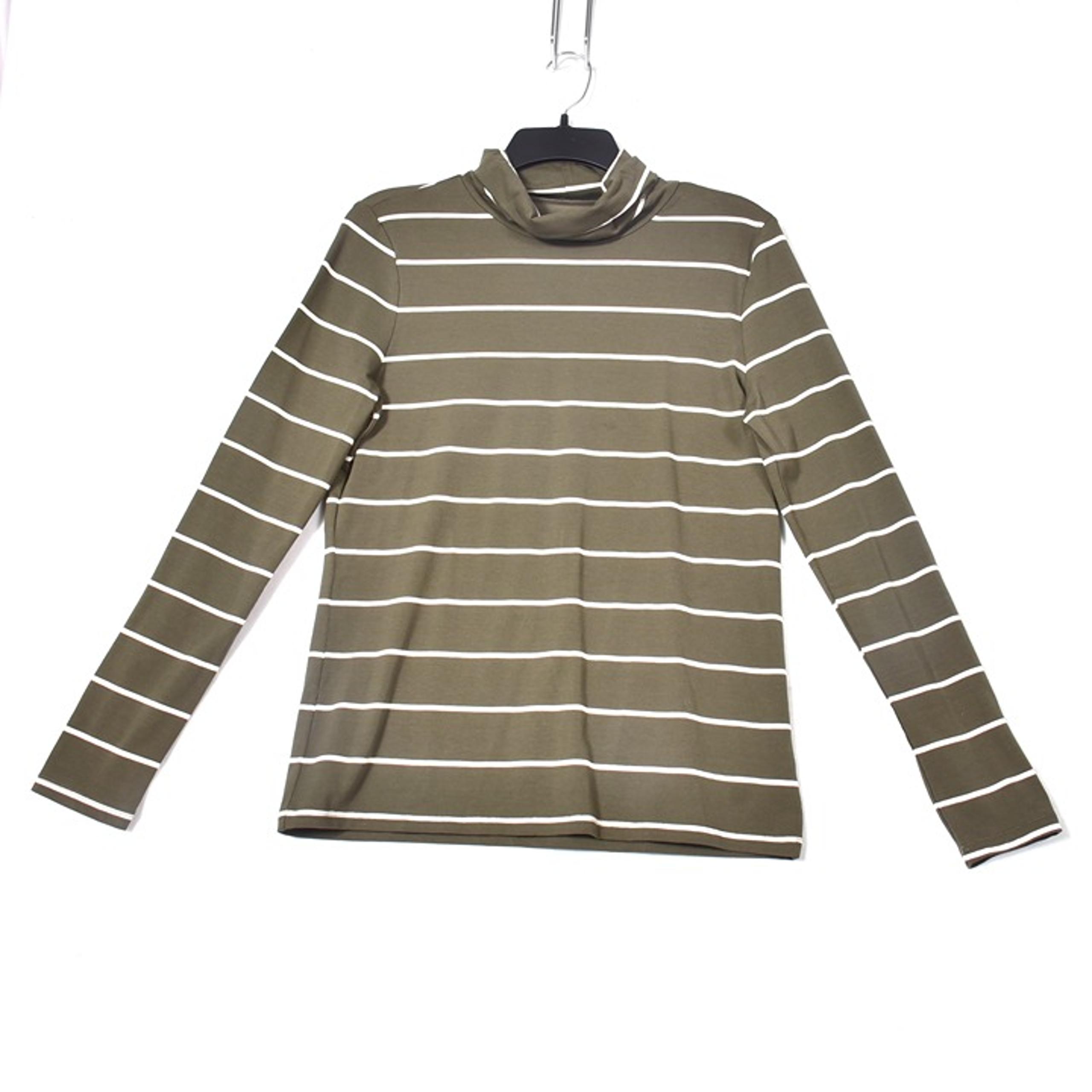 Talbots Women's Olive Green White Stripped Long Sleeve Turtleneck  Size Small