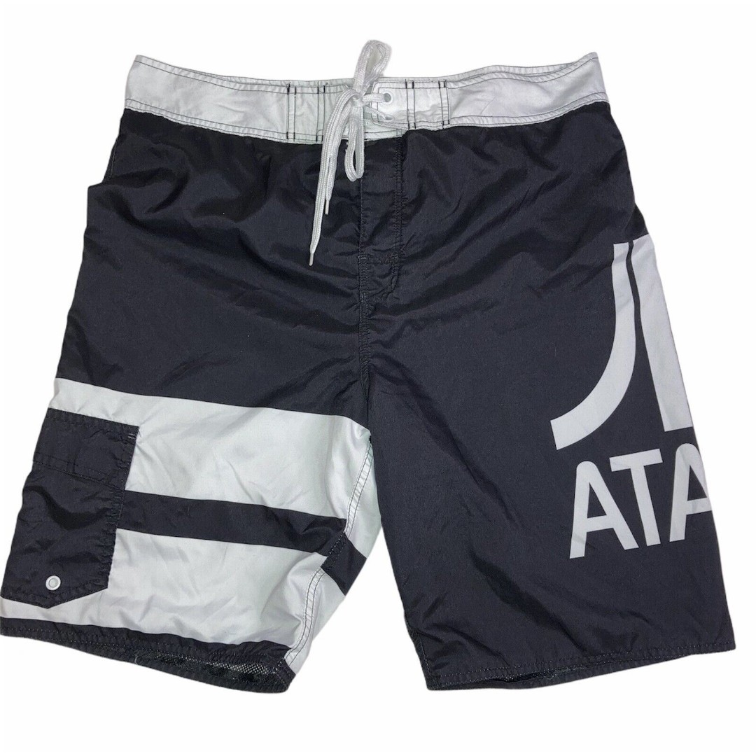 ATARI Arcade Video Game Retro logo Print Graphics Mens Size 38 Swim Trunks 2015