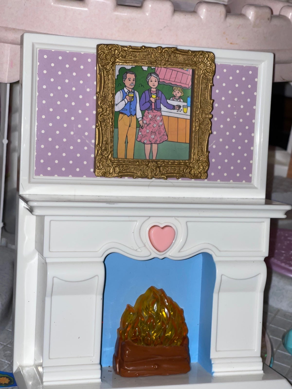 PLAYSKOOL Dollhouse CRACKLE & GLOW FIREPLACE 1994 for Loving Family & framed