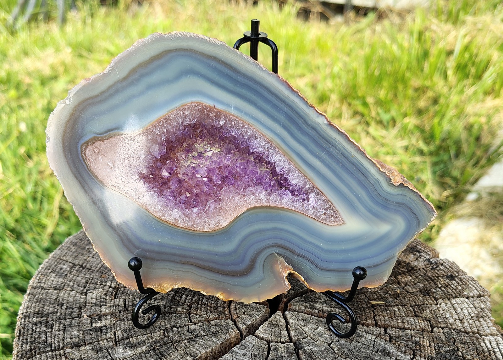 Amethyst in agate slab