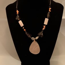 Exotic shell, tumbled glass and leather necklace