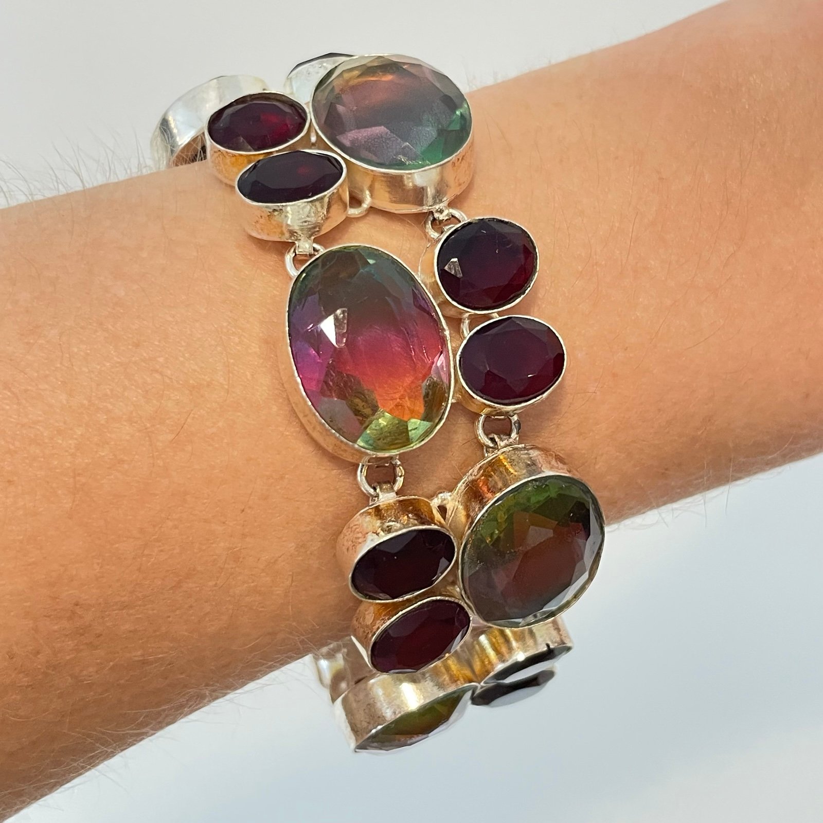 Artisan Handmade Sterling Silver Gemstone Bracelet 925 Toggle Clasp Purple Pink