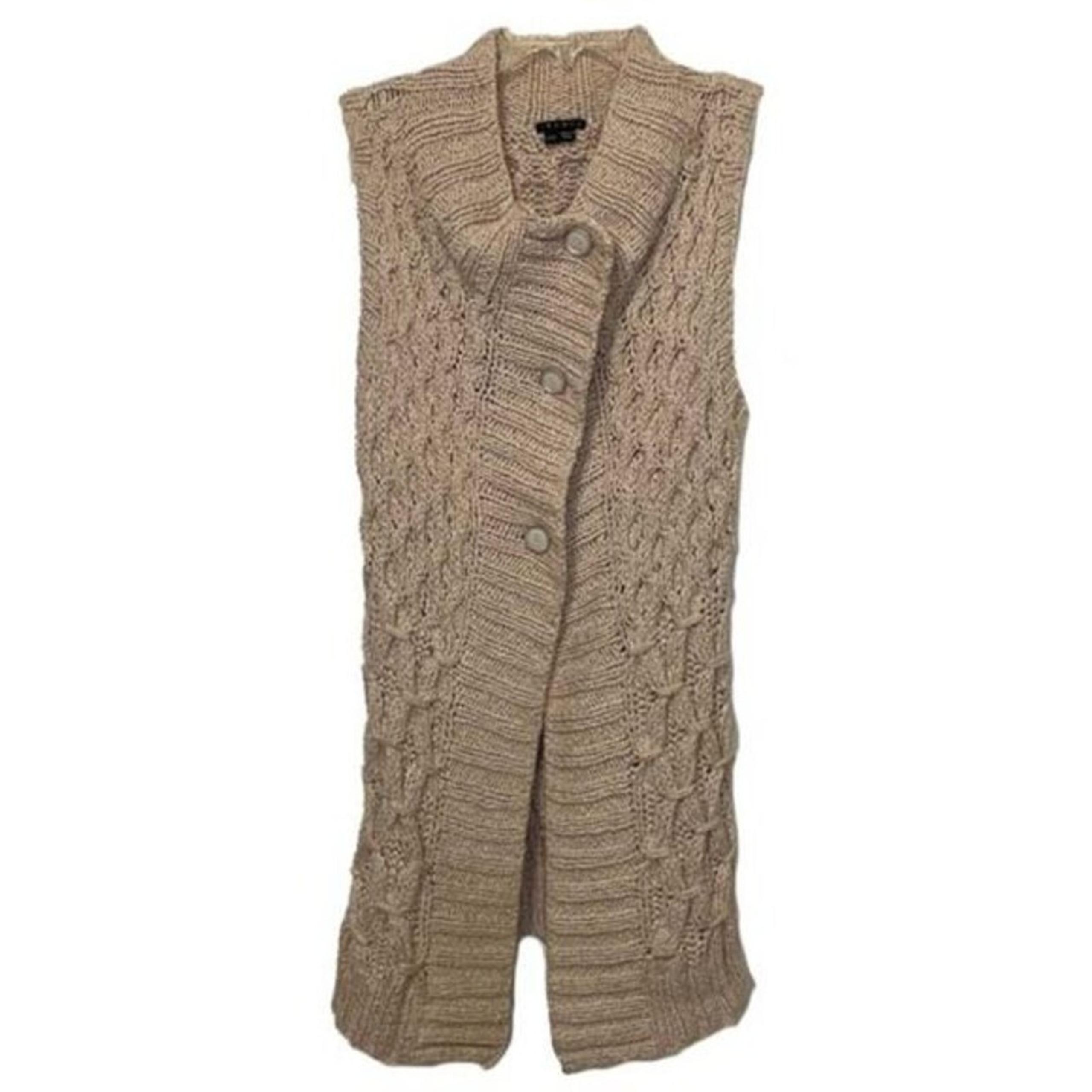 Theory Tipper Tan Cotton Knit Cardigan Sweater Vest Womens P/TP Extra Small