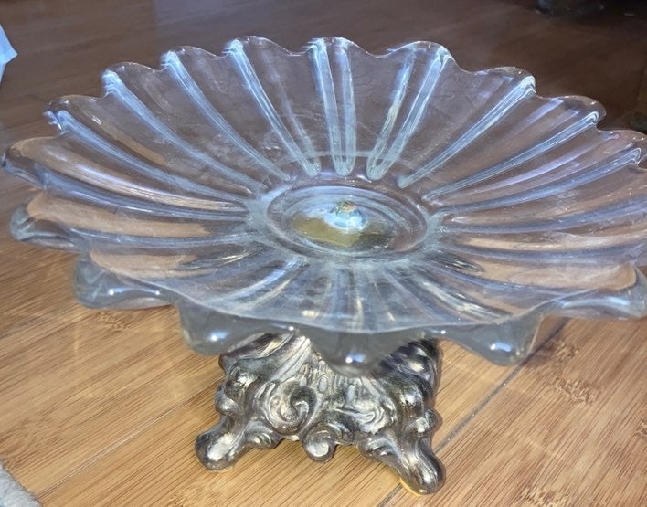 Glass Compote with Metal base 8x8”