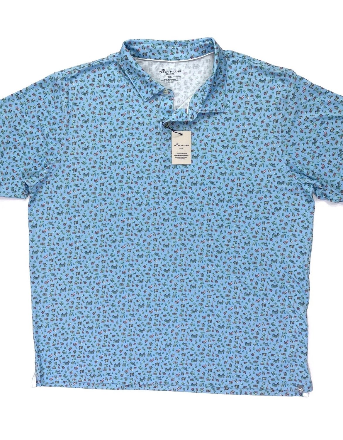 PETER MILLAR SEASIDE Small Blue Tropical Print Short Sleeve Polo Men's Shirt NWT