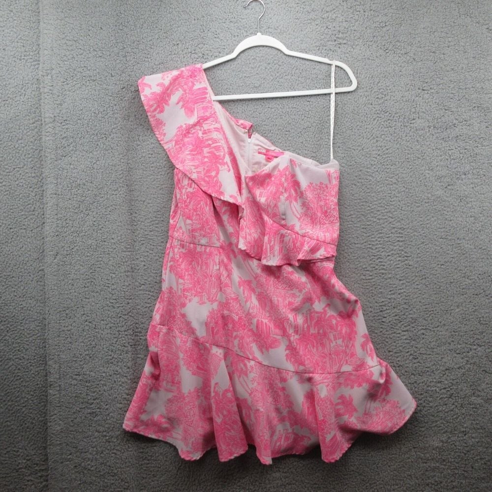 Lilly Pulitzer Arlana Toile One Shoulder Romper Dress Womens 16 Pink Florida