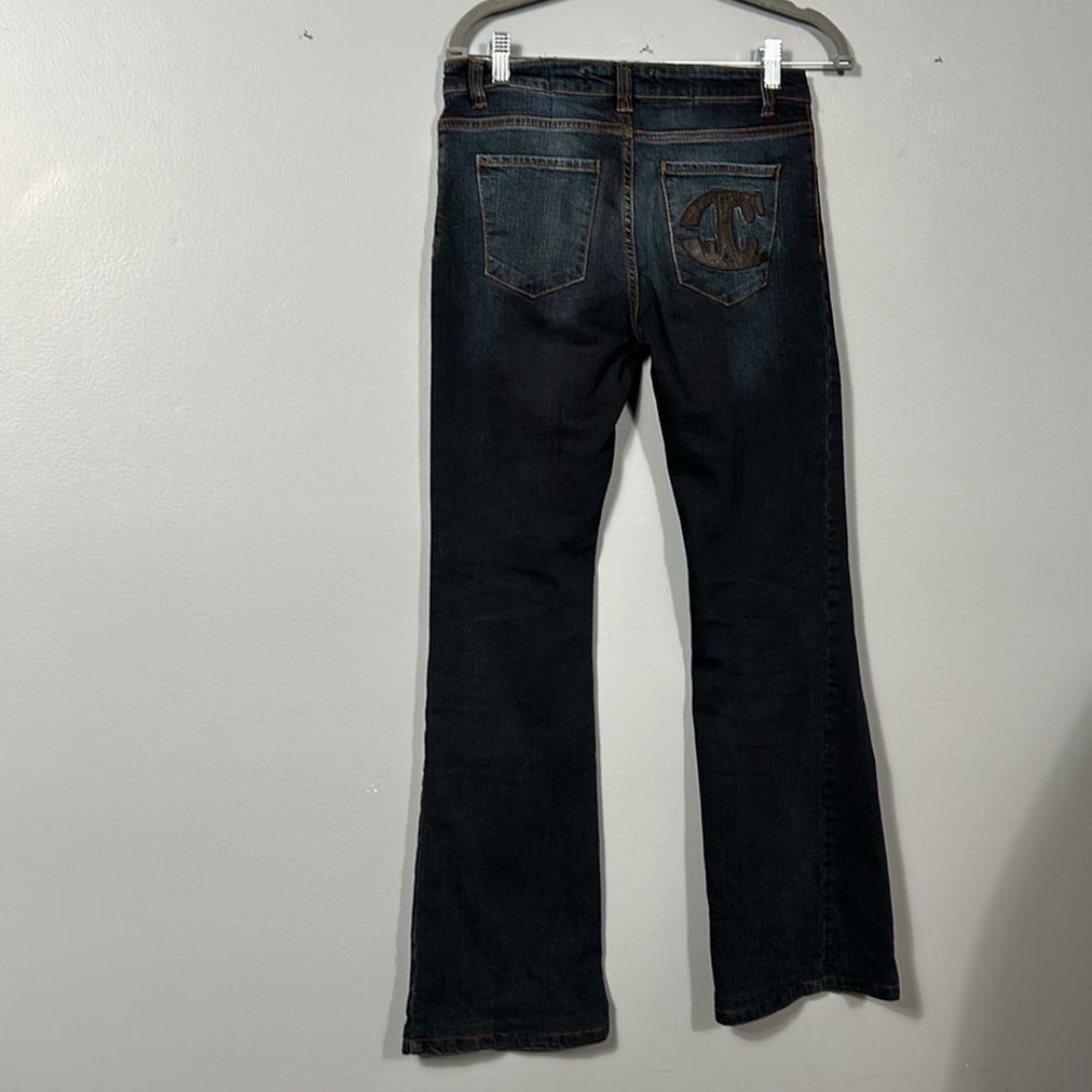 Just Cavalli Wide Leg Flare Low Rise Zip Fly Jeans Denim sz 42 US 29” lying flat