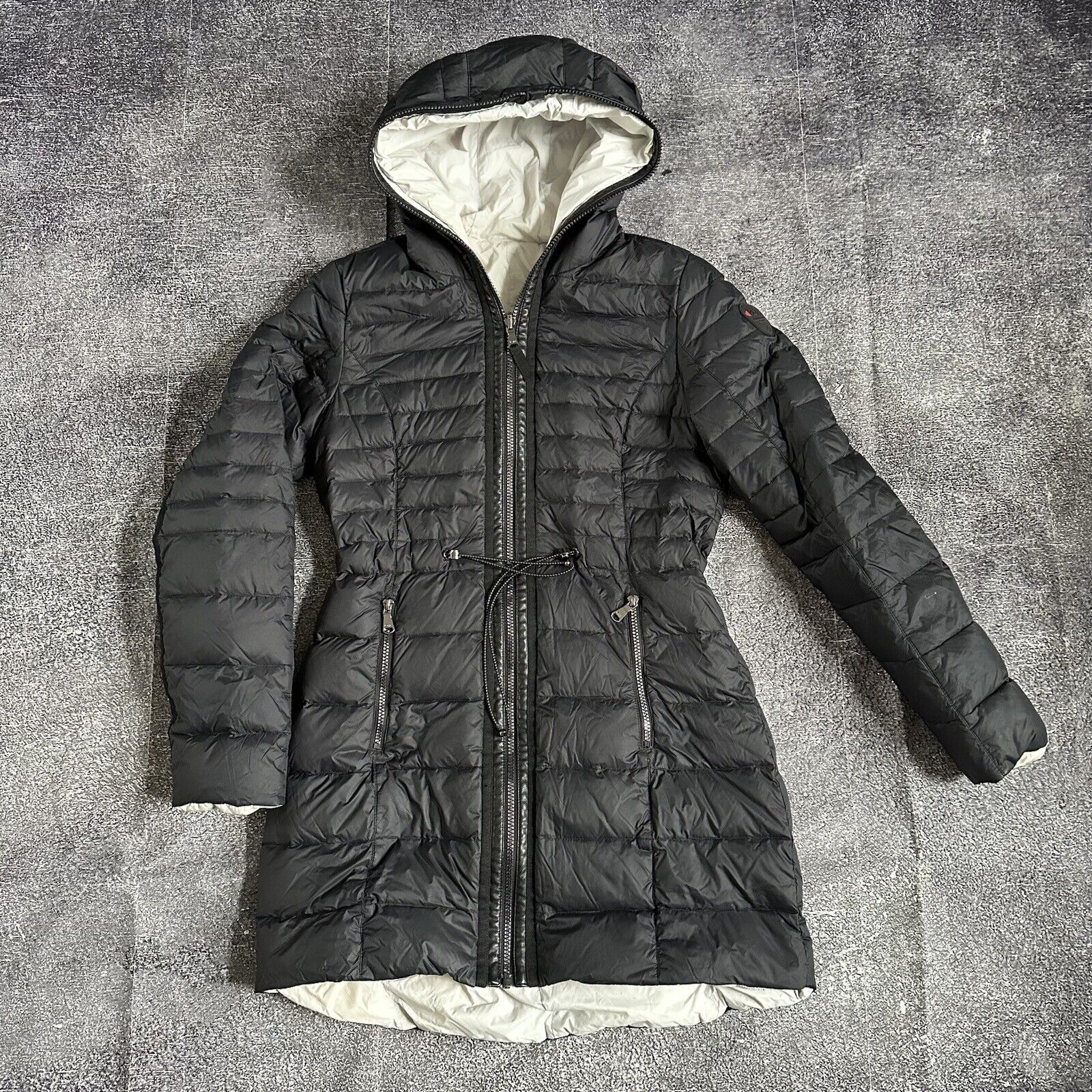 Women's Pajar Zinnia Black White Down Hooded Puffer Reversible Parka Jacket Sz M