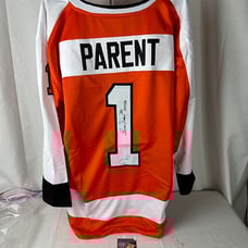 Bernie Parent signed HOF 84 autographed Philadelphia Flyers custom jersey JSA