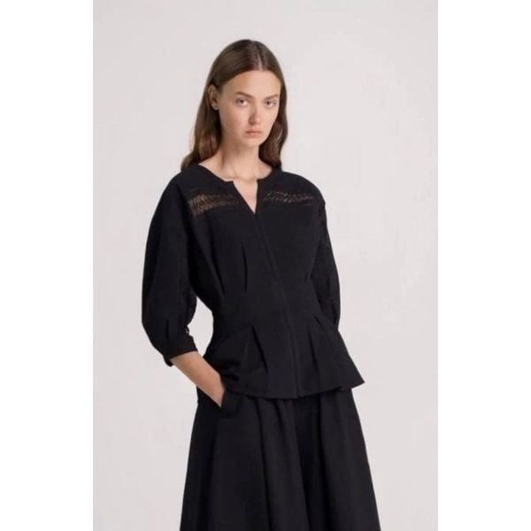 Collectiva Concepcion Black Conchita Cotton Top Shirt Womens Size 2 MSRP 395