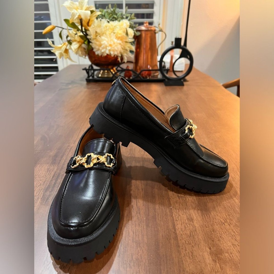 Sam & Libby Women Black Leather Rylan Lug Sole Loafer Slip-On Academia Preppy 7