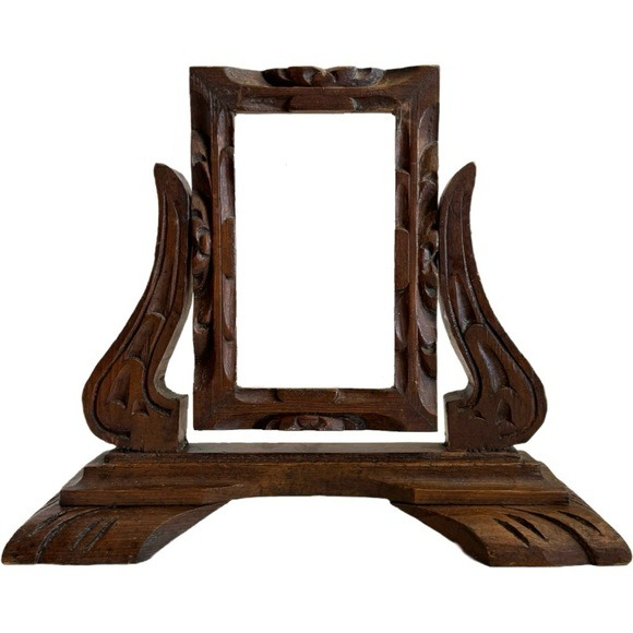 Vintage Antique Carved Wood Vanity Dresser Swivel Mirror Picture Frame Only