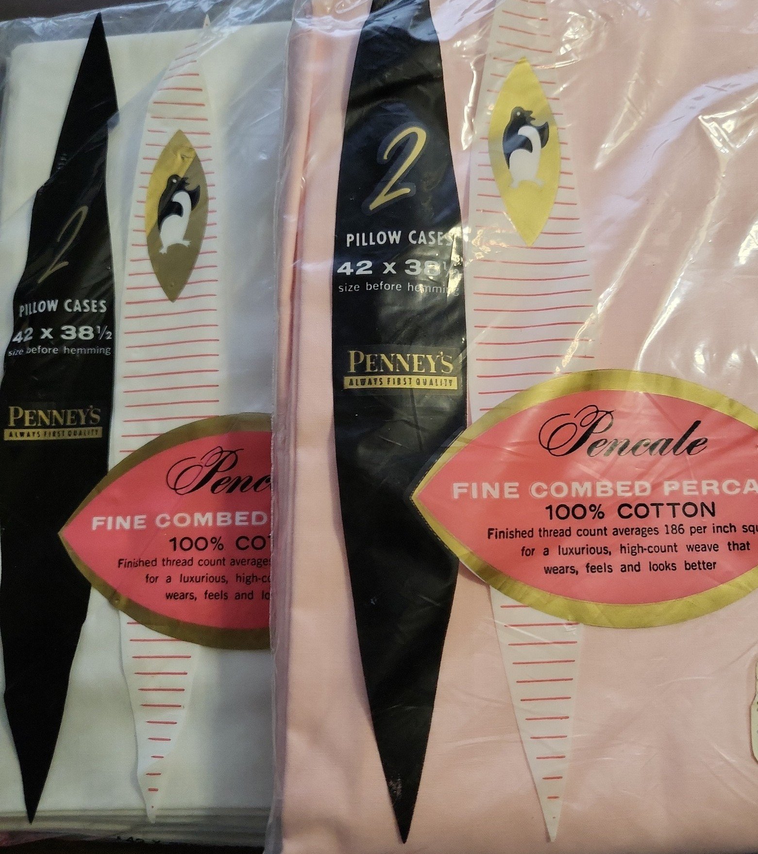 Sealed pillowcase lot Penney's white and Pink NOS Percale pillow cases