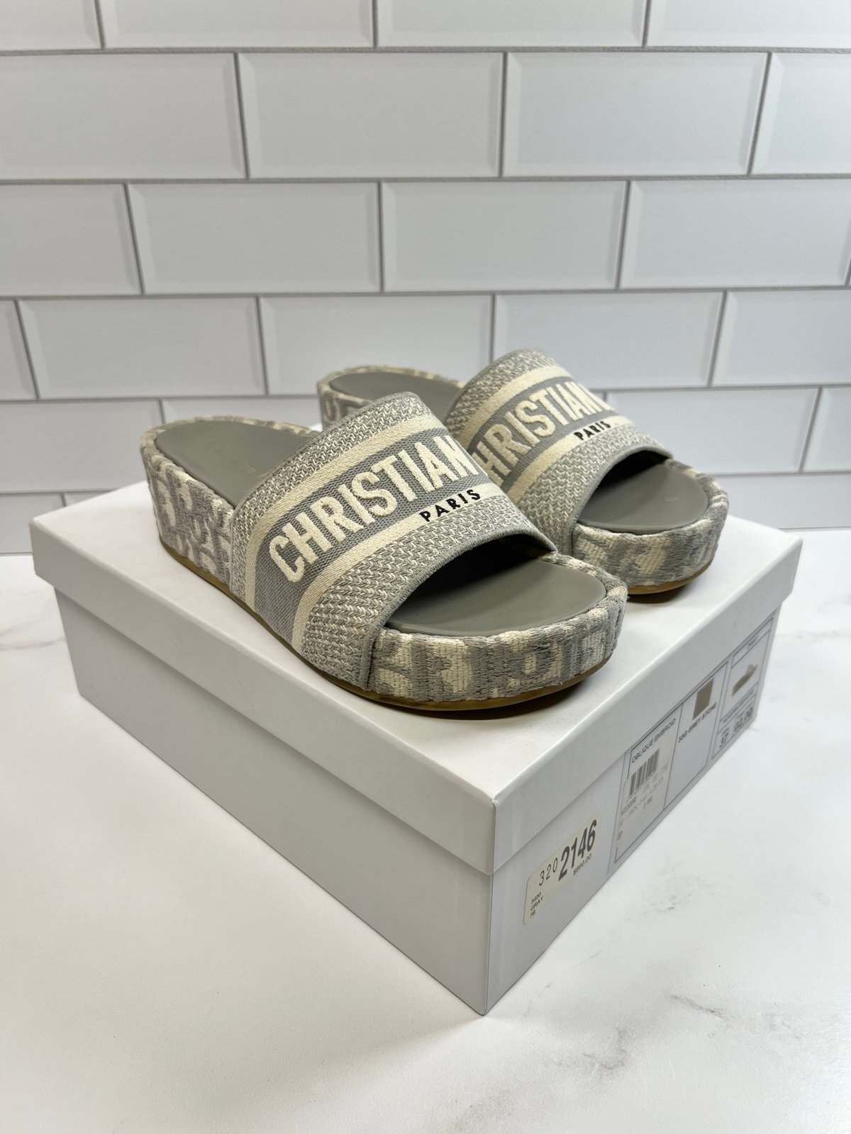 Christian Dior Oblique D-Way Grey Platform Sandals Sandal Slippers