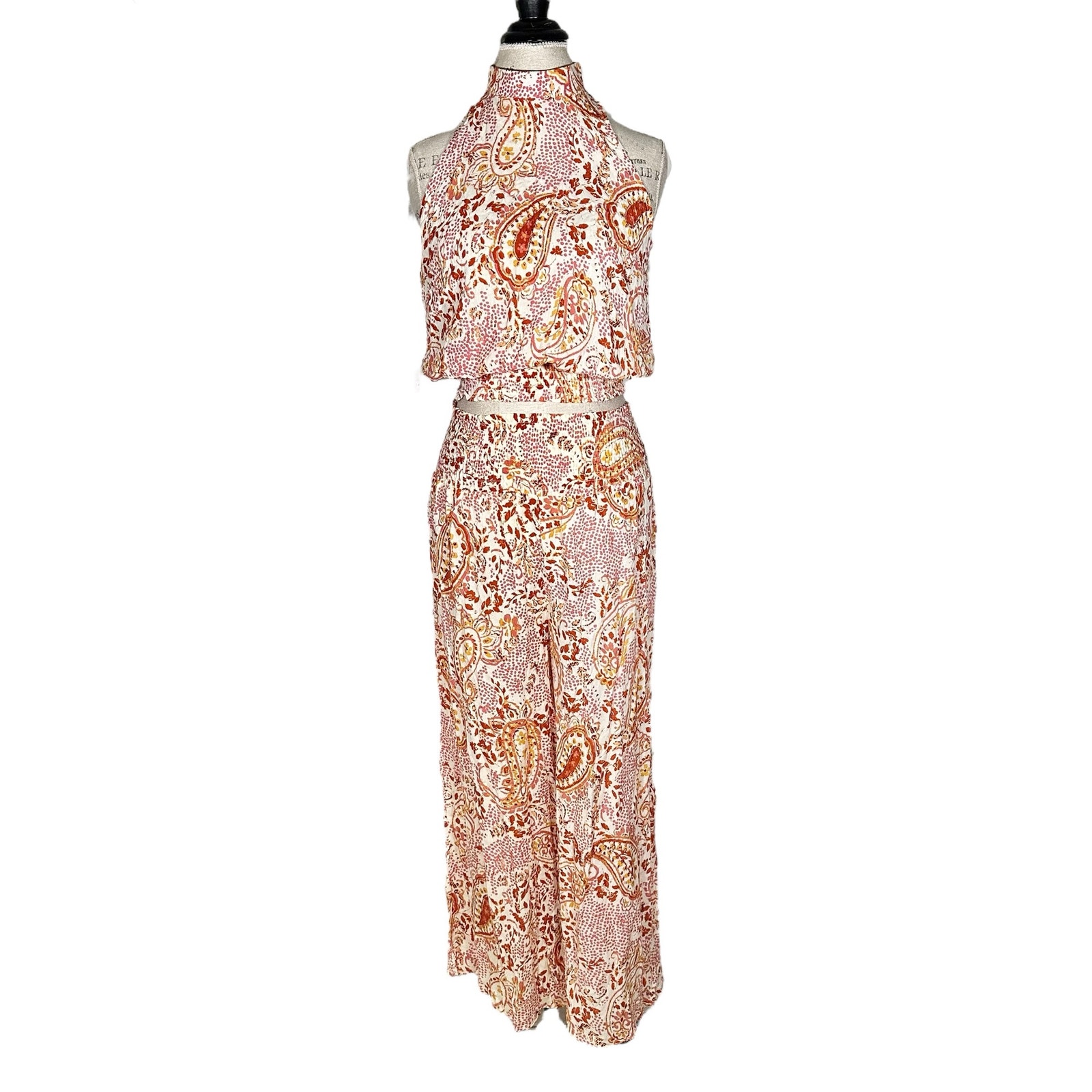 Cynthia Rowley | Women | Painted Paisley Sleeveless Halter Top Pant Set | Small