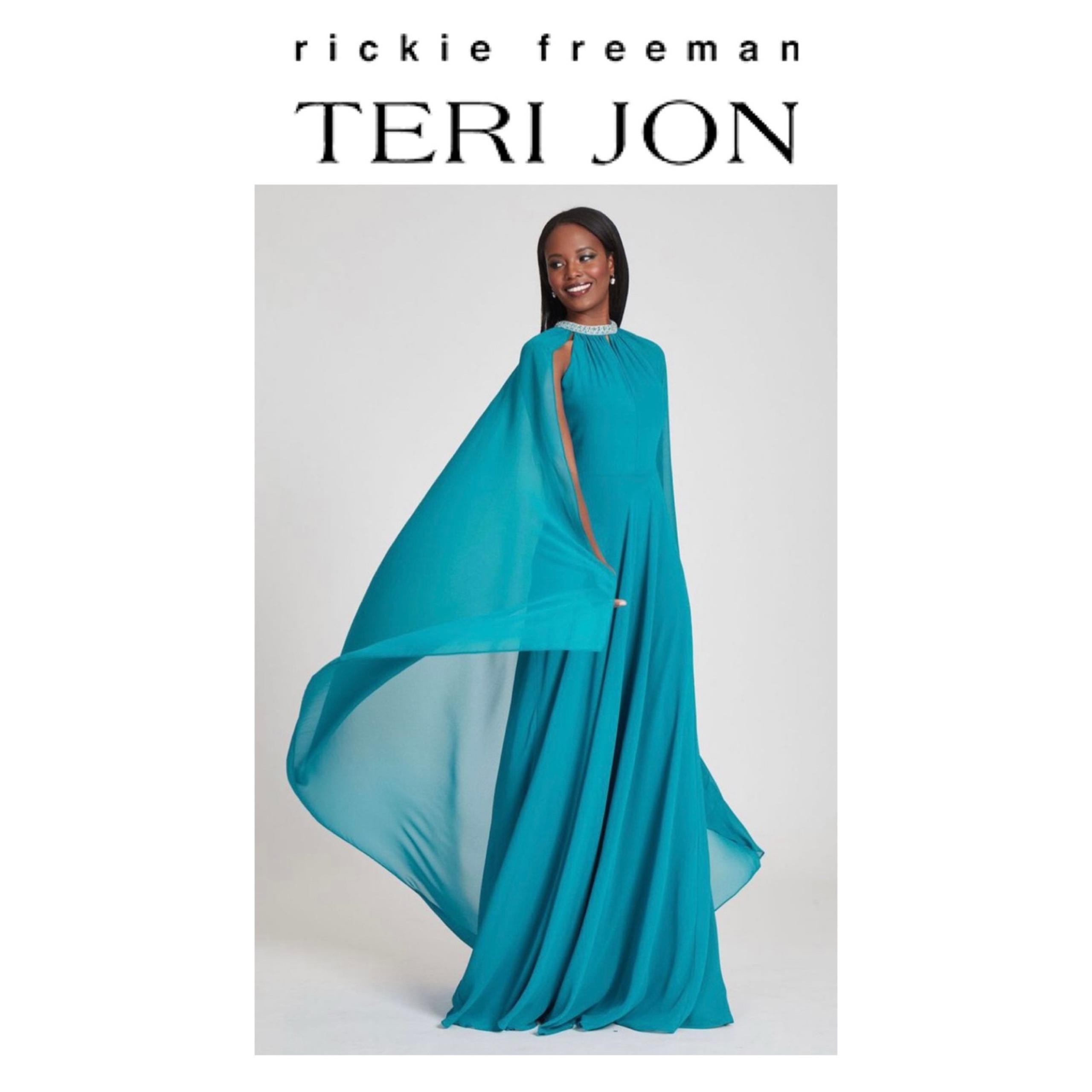 Teri Jon by Rickie Freeman Chiffon Gown With Cape And Jewel Collar