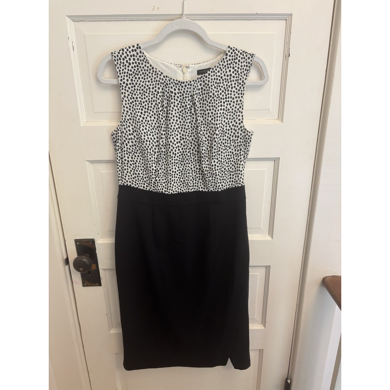 TALBOTS Women's Black Dalmatian Animal Print Blouson Pencil Dress Size 4 149