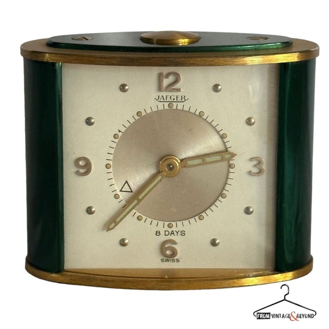 Vtg Jaeger-LeCoultre 8 Day Alarm Swiss Travel Desk Clock