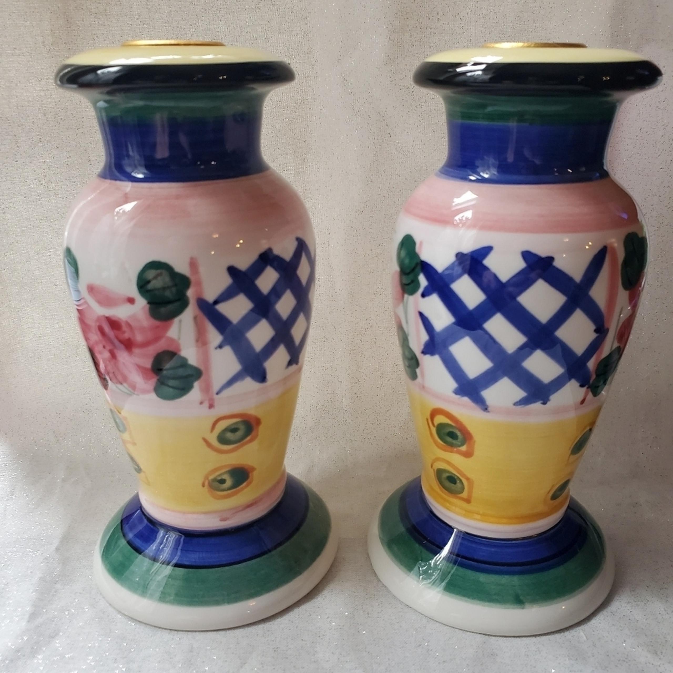 Pair of 2 Bella Casa By Ganz Candlestick Holders Muti Color