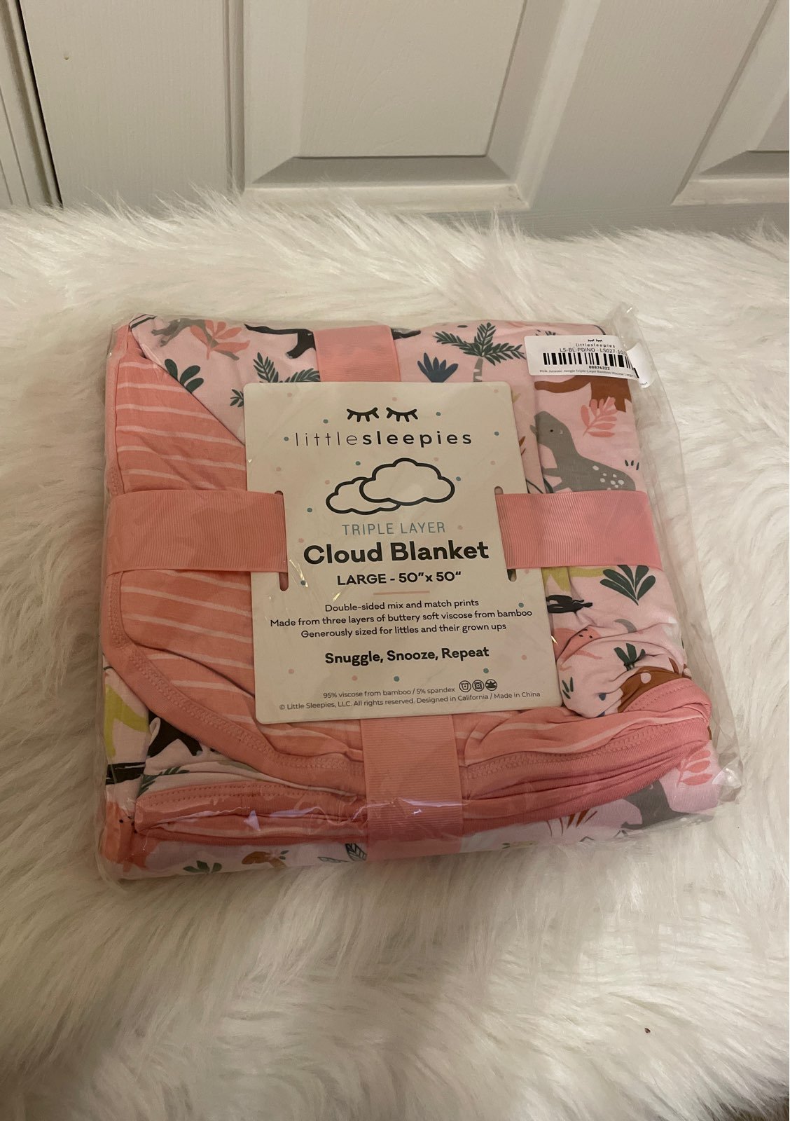 Little sleepies pink jurassic dino blanket