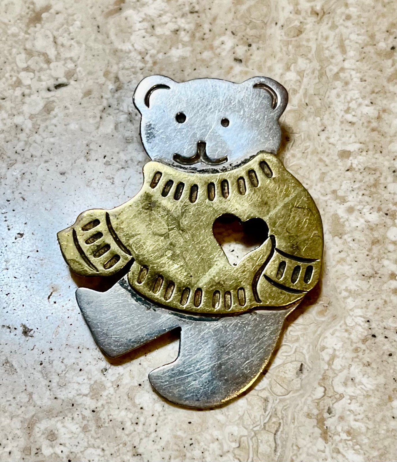 Vintage 925 Teddy Bear Love Brooch