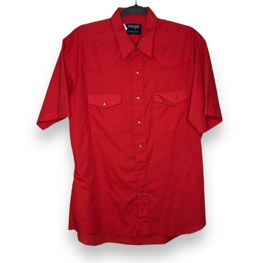 Vintage Wrangler X Long Tails Red Pearl Snap Short Sleeve Shirt Mens Size Large