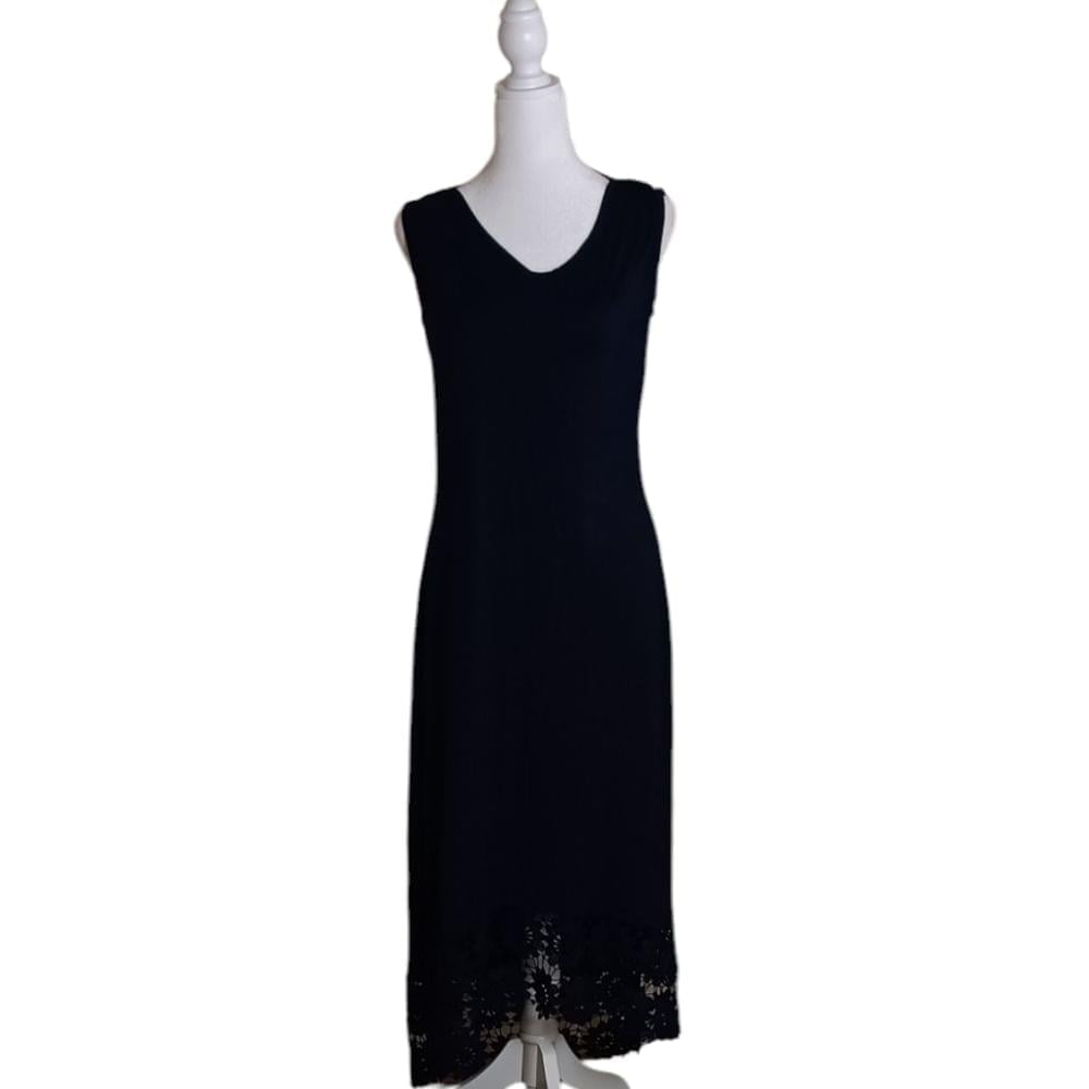 NWOT Nina Leonard Blue Pullover V-Neck Short Sleeve Lace Flowy Pockets. Size S